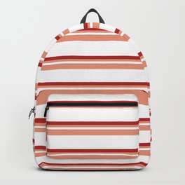 [ Thumbnail: Dark Salmon, White, and Red Colored Pattern of Stripes Backpack ]