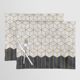 White Geo and Blue Navy Cube Pattern Placemat