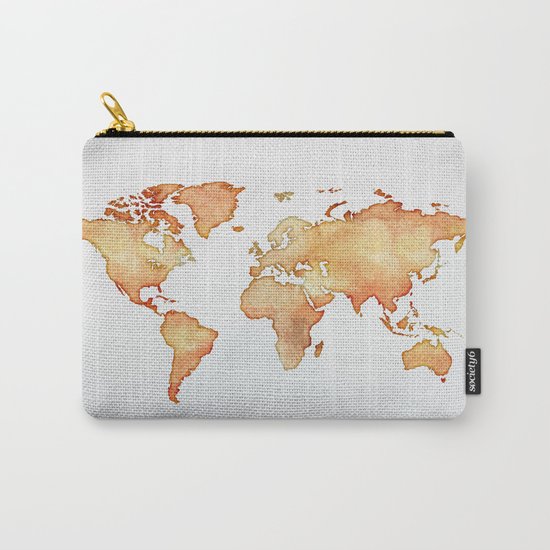Brown World Map Carry-All Pouch