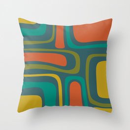 Palm Springs Mid Century Modern Abstract Pattern in Teal and Mid Mod Orange, Olive, Mustard Throw Pillow