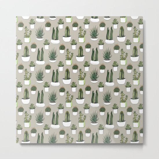 Watercolour cacti & succulents - Beige Metal Print