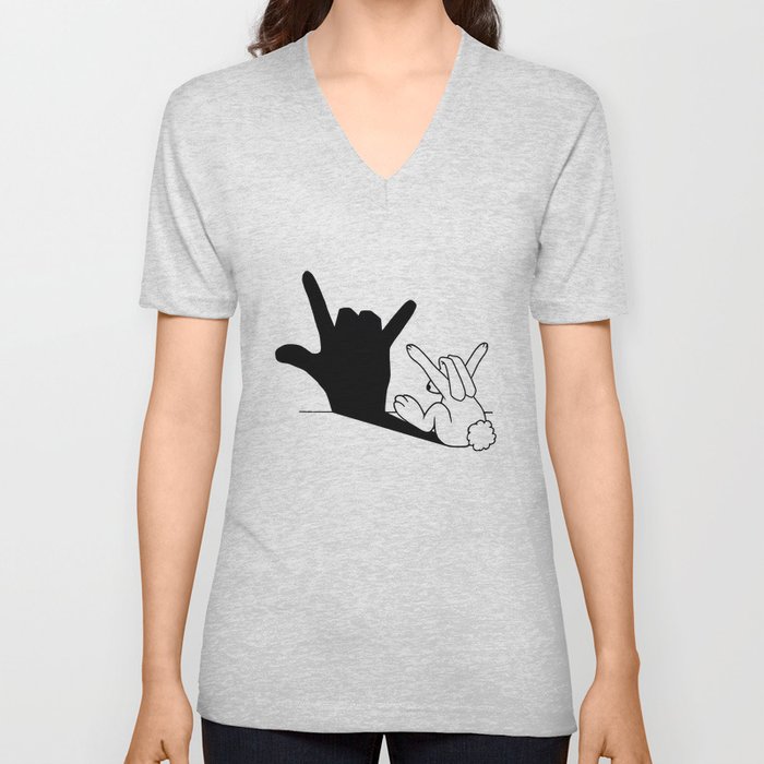Rabbit Love Hand Shadow V Neck T Shirt