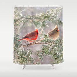 Hoarfrost Cardinals Shower Curtain