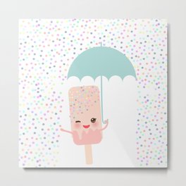 pink ice cream, ice lolly holding an umbrella. Kawaii with pink cheeks and winking eyes Metal Print