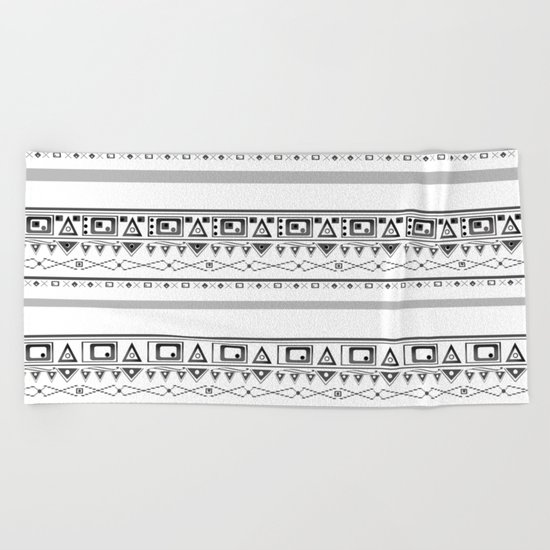 Black with gray and white pattern . Beach Towel