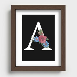 Monogram Letter A with Flowers Black background Recessed Framed Print