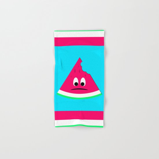 Cute sad bitten piece of watermelon Hand & Bath Towel