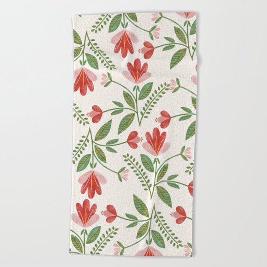 Floral Garden Pattern Beach Towel