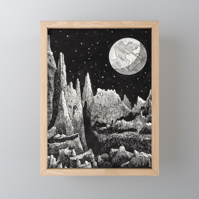View Of Earth From A Very Rocky Moon 1911 Space Landscape Fantasy Science Fiction Landscape Astro Framed Mini Art Print By Enshape