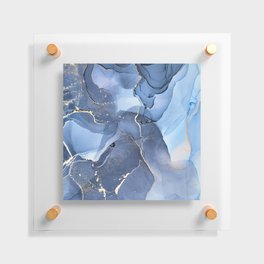 Dusty Blue + Slate + Gold Abstract Smoky Skies Floating Acrylic Print