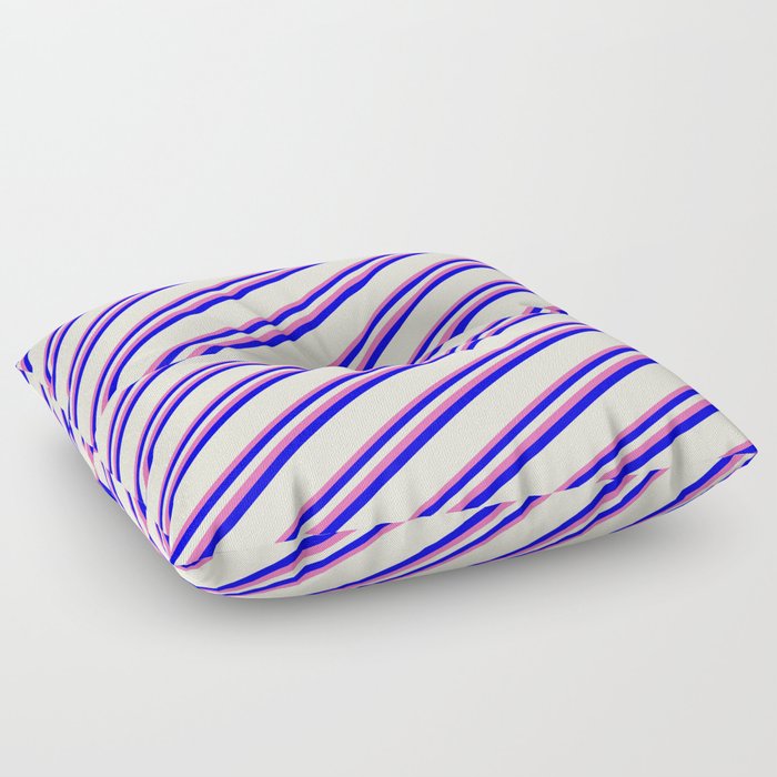 Hot Pink, Blue, and Beige Colored Striped Pattern Floor Pillow