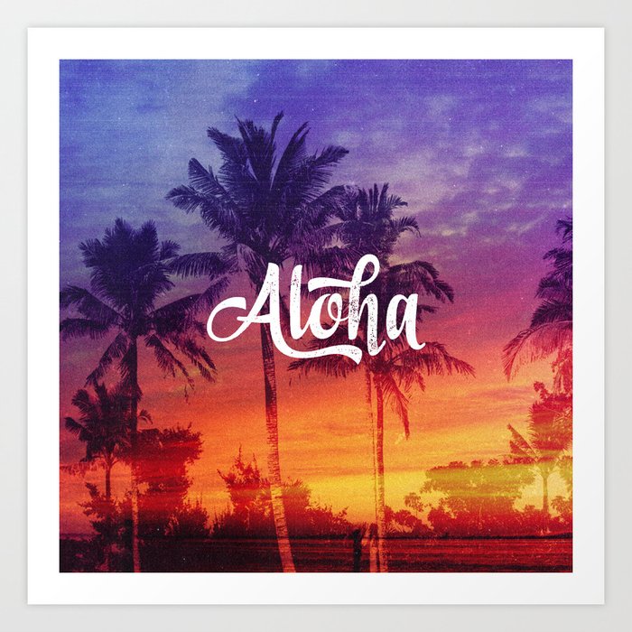 Aloha Tropical Beach Sunset Palm Trees Art Print By Hyakume6 Society6