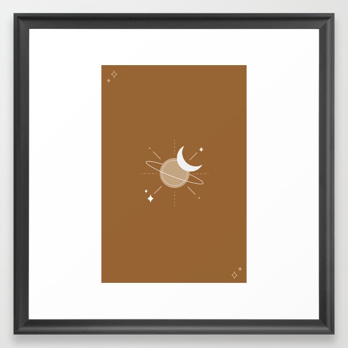 Neutral & Minimal Boho Planet Moon & Stars Framed Art Print