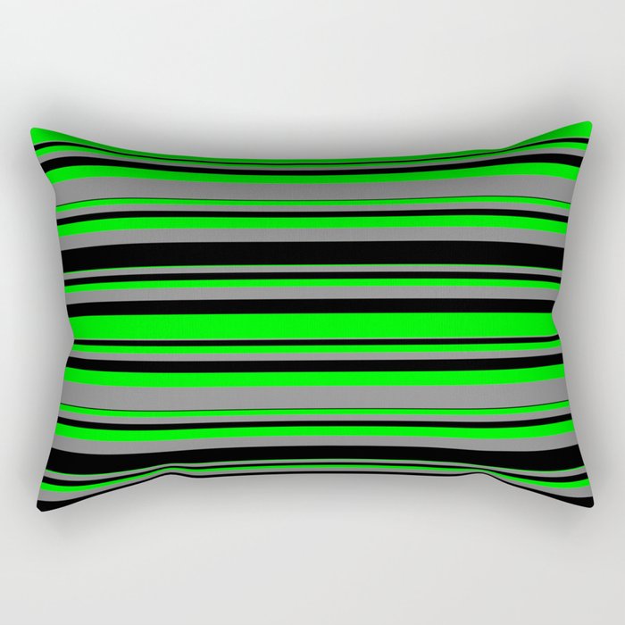 Lime, Gray, and Black Colored Striped/Lined Pattern Rectangular Pillow