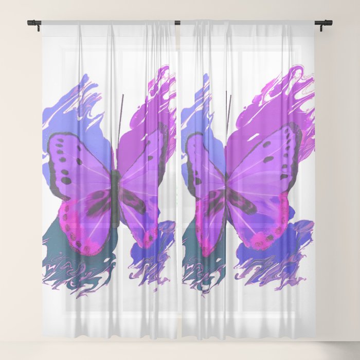 Purple Butterfly Sheer Curtain By Artbyleclairedesigns Society6