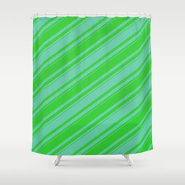 [ Thumbnail: Lime Green & Aquamarine Colored Stripes Pattern Shower Curtain ]