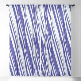 [ Thumbnail: Dark Blue and Mint Cream Colored Striped Pattern Sheer Curtain ]