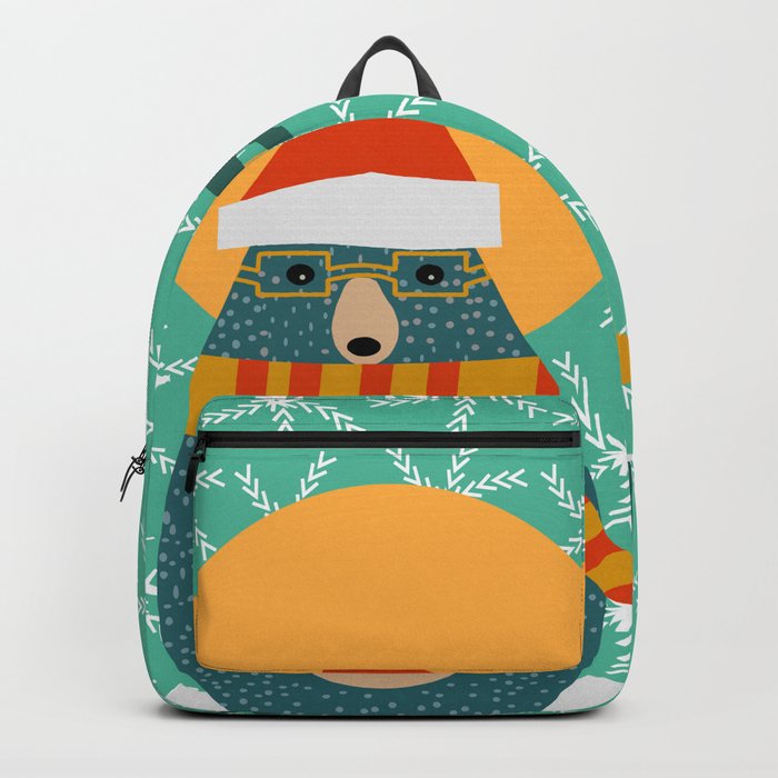 Christmas bear and two little owls Backpack