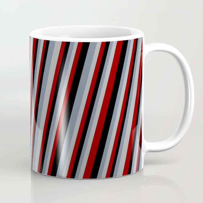Slate Gray, Dark Gray, Dark Red & Black Colored Stripes Pattern Coffee Mug