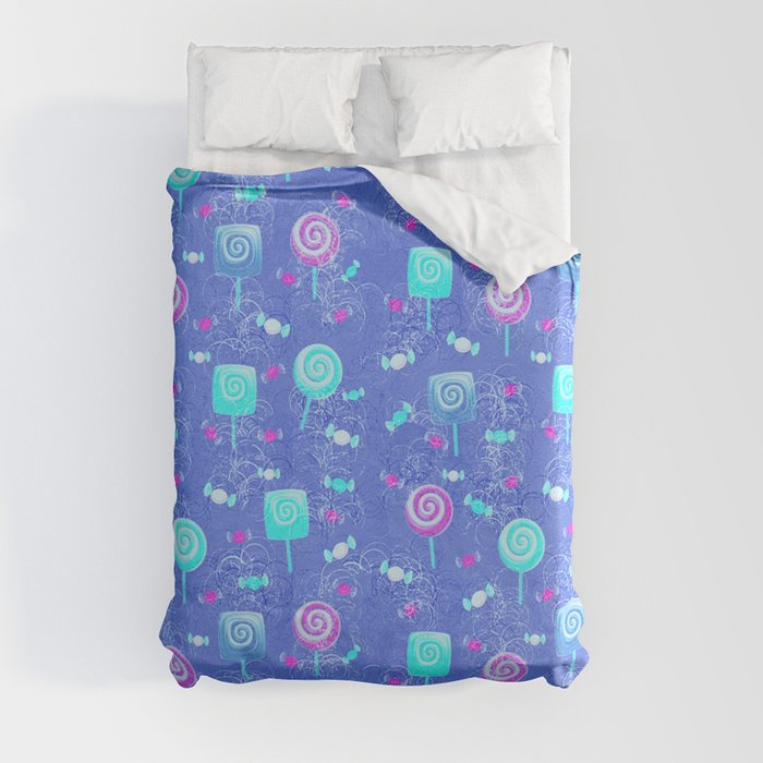 Lollipop And Candy Bright Blue Confection Duvet Cover