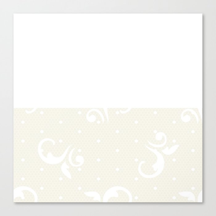 White Floral Curls Lace Horizontal Split on Cream Off-White Canvas Print