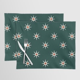 Atomic mid century retro star flower pattern in teal background Placemat