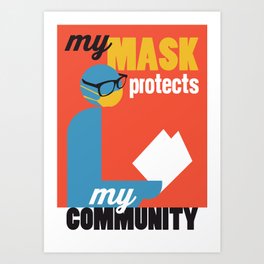 My Mask Protects My Community - Red Art Print