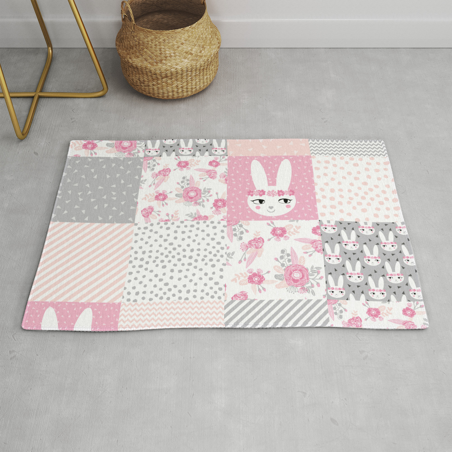Bunny Quilt Baby Decor Newborn Nursery, Pink And Gray Rugs For Nursery