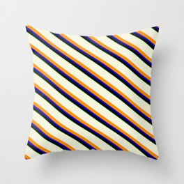 [ Thumbnail: Vibrant Beige, Dark Orange, Blue, Black & Green Colored Stripes Pattern Throw Pillow ]