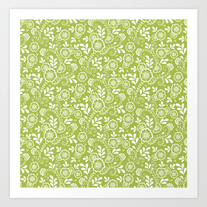 Light Green And White Eastern Floral Pattern Art Print