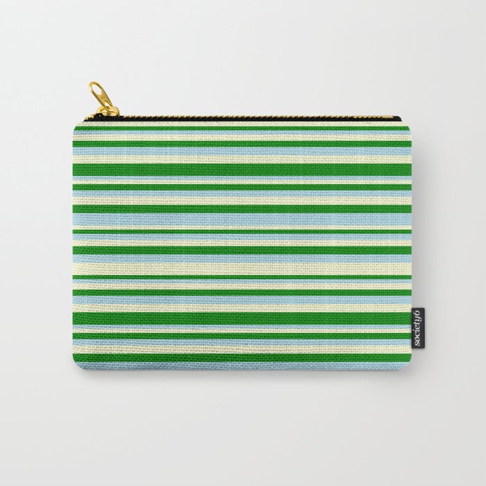 Light Yellow, Green, and Light Blue Colored Lined/Striped Pattern Carry-All Pouch