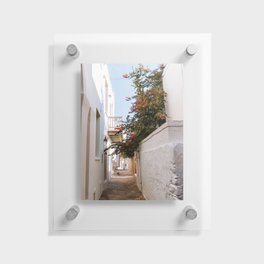 Small Greek Street | Flower Filled Mediterranean Ally | Travel Photography on the Islands of Greece Floating Acrylic Print