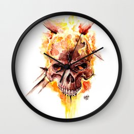 Ghost Rider Skull Wall Clock | Painting, Mixedmedia, Movie, Comic, Trashpolka, Skulls, Skull, Ink, Ghostrider, Watercolour 