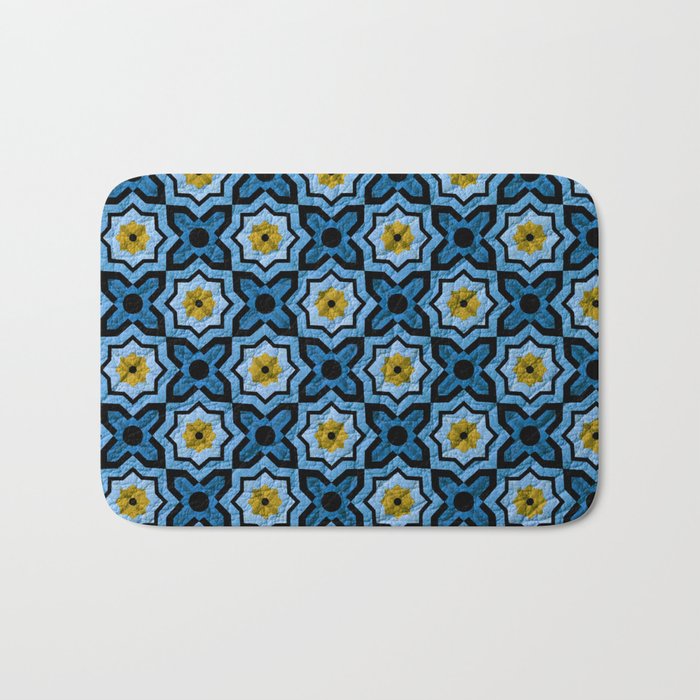 V6 Blue Traditional Moroccan Natural Leather - A4 Bath Mat