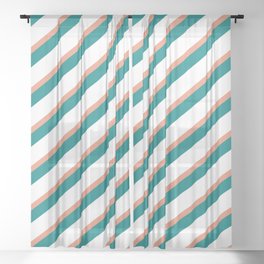 [ Thumbnail: Dark Salmon, Teal & White Colored Lines Pattern Sheer Curtain ]