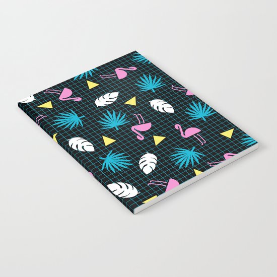 Sketchy - memphis wacka design throwback neon 1980s 80s style retro pattern grid flamingo tropical Notebook