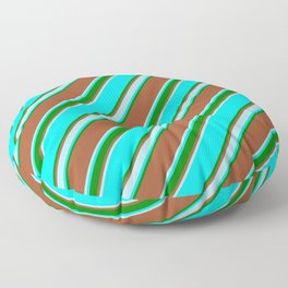 [ Thumbnail: Sienna, Powder Blue, Aqua & Green Colored Stripes Pattern Floor Pillow ]