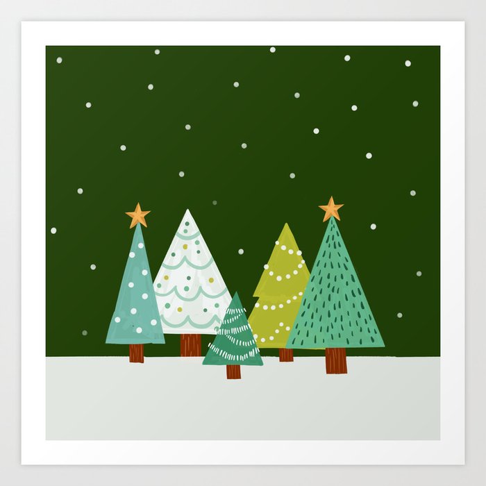 Holly Jolly Christmas Trees - Green Art Print