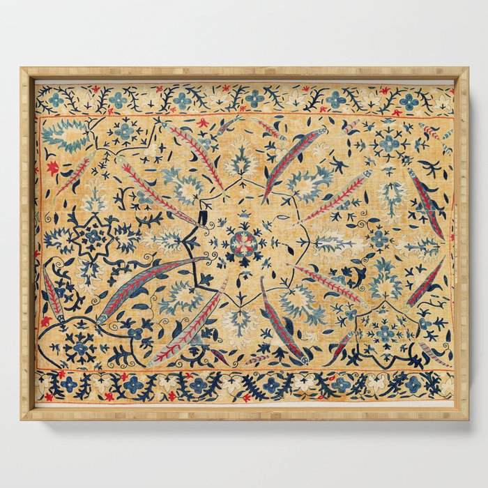 Kermina  Suzani  Antique Uzbekistan Embroidery Print Serving Tray
