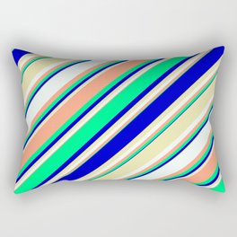 [ Thumbnail: Eyecatching Light Salmon, Green, Blue, Pale Goldenrod, and Mint Cream Colored Lines Pattern Rectangular Pillow ]