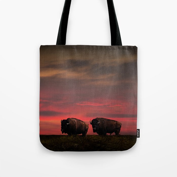 Two American Buffalo Bison at Sunset Tote Bag