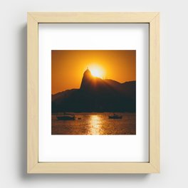 Brazil Photography - Sunset Behind Christ The Redeemer Recessed Framed Print