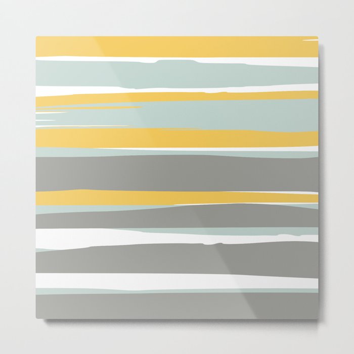 Stripe Abstract, Sun and Beach, Yellow, Pale, Aqua Blue and Gray Metal Print