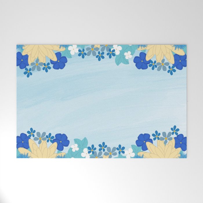 Blue Floral Trim Welcome Mat