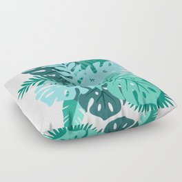 Blue and Green Tropical Leaves Floor Pillow