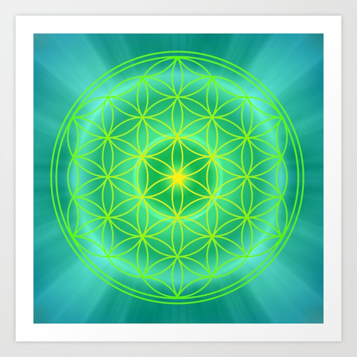 Flower Of Life Mandala - Green Art Print