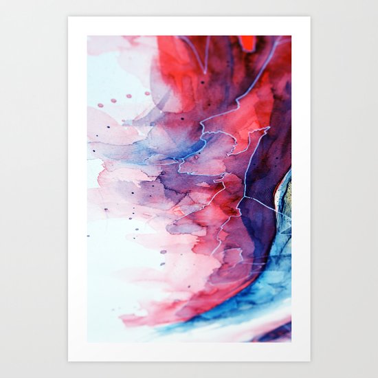 Watercolor magenta & cyan, abstract texture Art Print