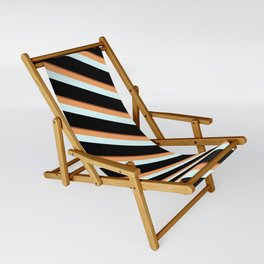 [ Thumbnail: Sienna, Brown, Light Cyan, and Black Colored Striped/Lined Pattern Sling Chair ]