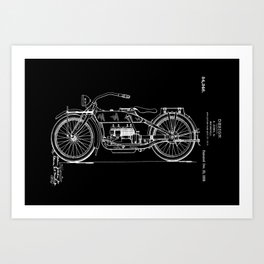 1919 Motorcycle Patent Black White Art Print