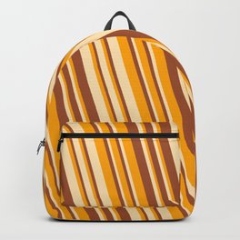 [ Thumbnail: Orange, Beige & Sienna Colored Striped/Lined Pattern Backpack ]